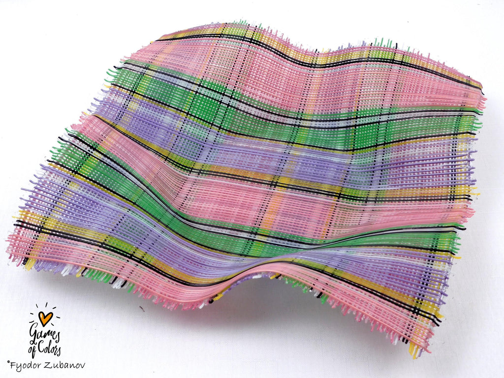 Fused Glass Bowl: Pink & Green Tartan Basket, Square Centerpiece