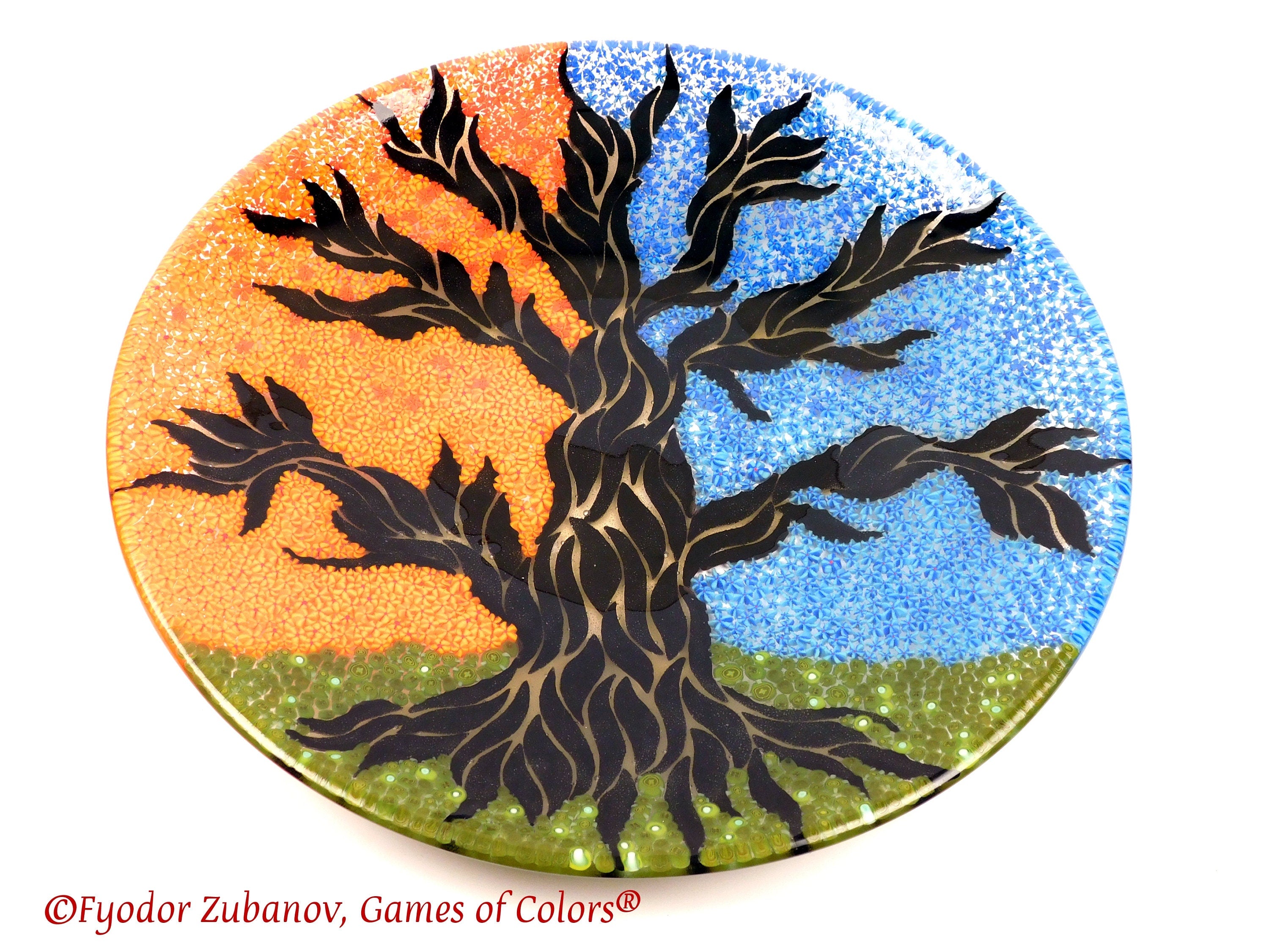 Fused Glass Tree of Life Platter: Decorative Centerpiece (15.5")