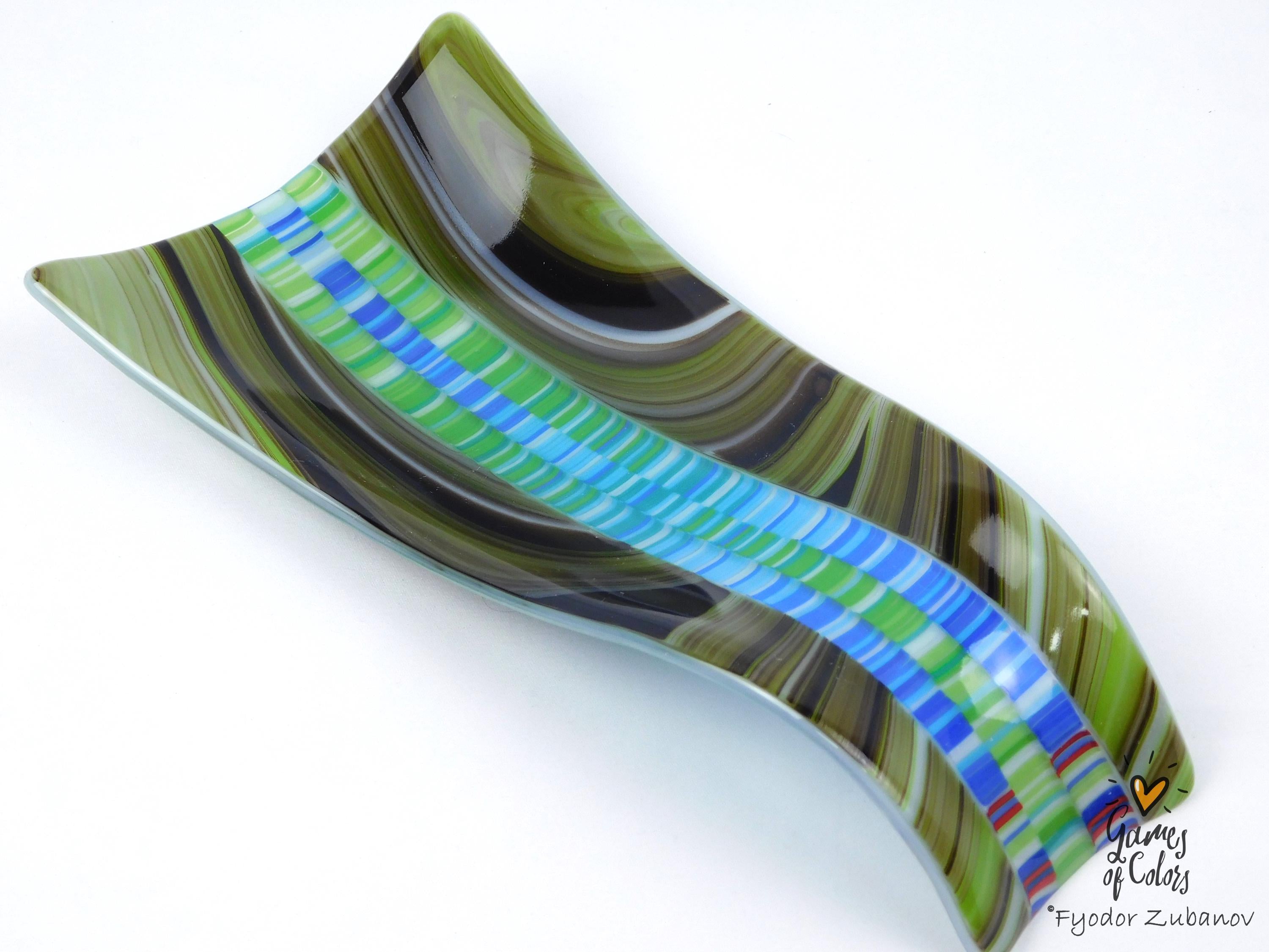A fused glass decorative spoon rest "Oasis Mosaic". Kitchen Art dish