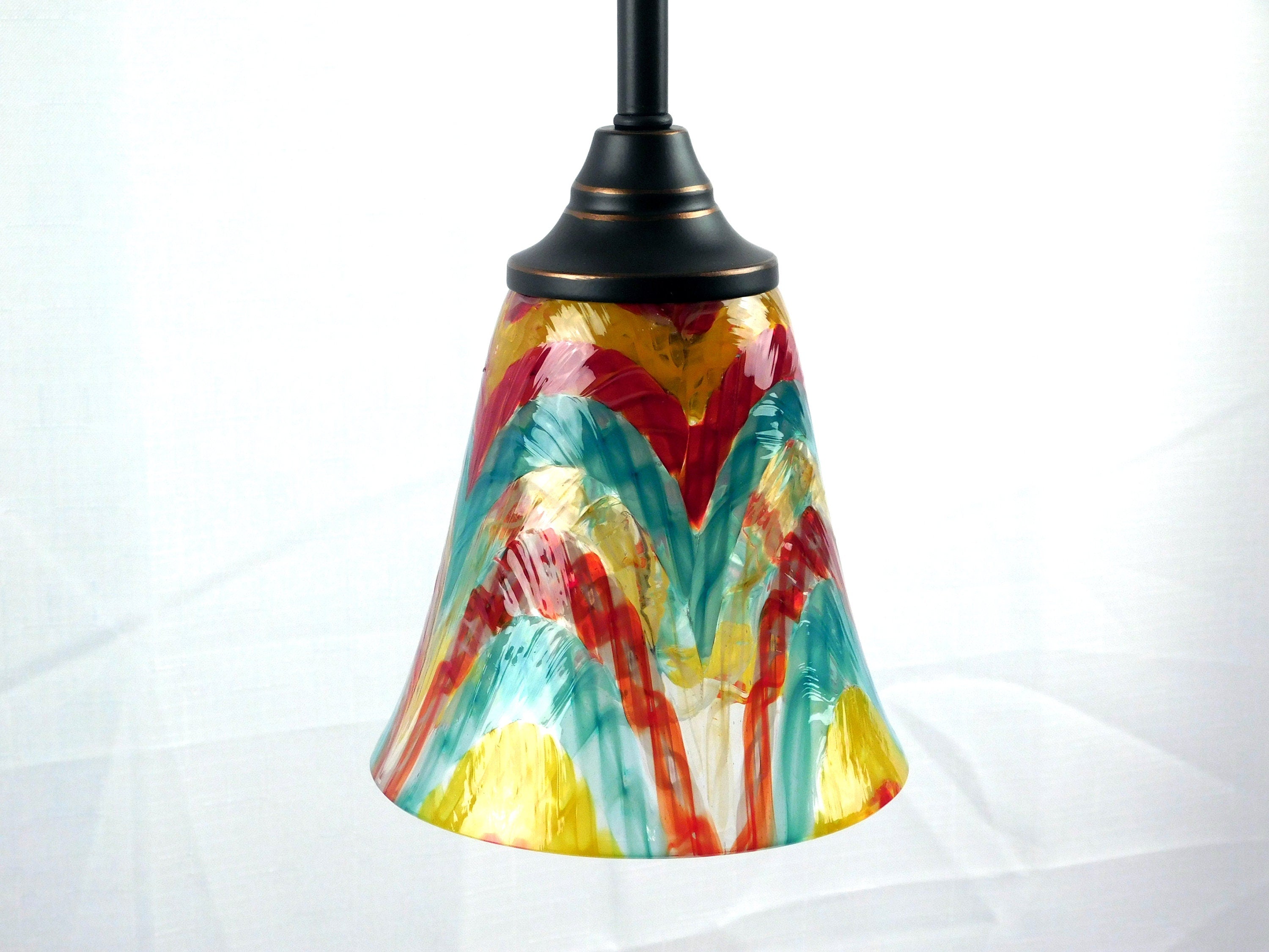 Fused Glass Pendant Light: Colorful Art Glass, Black Cord