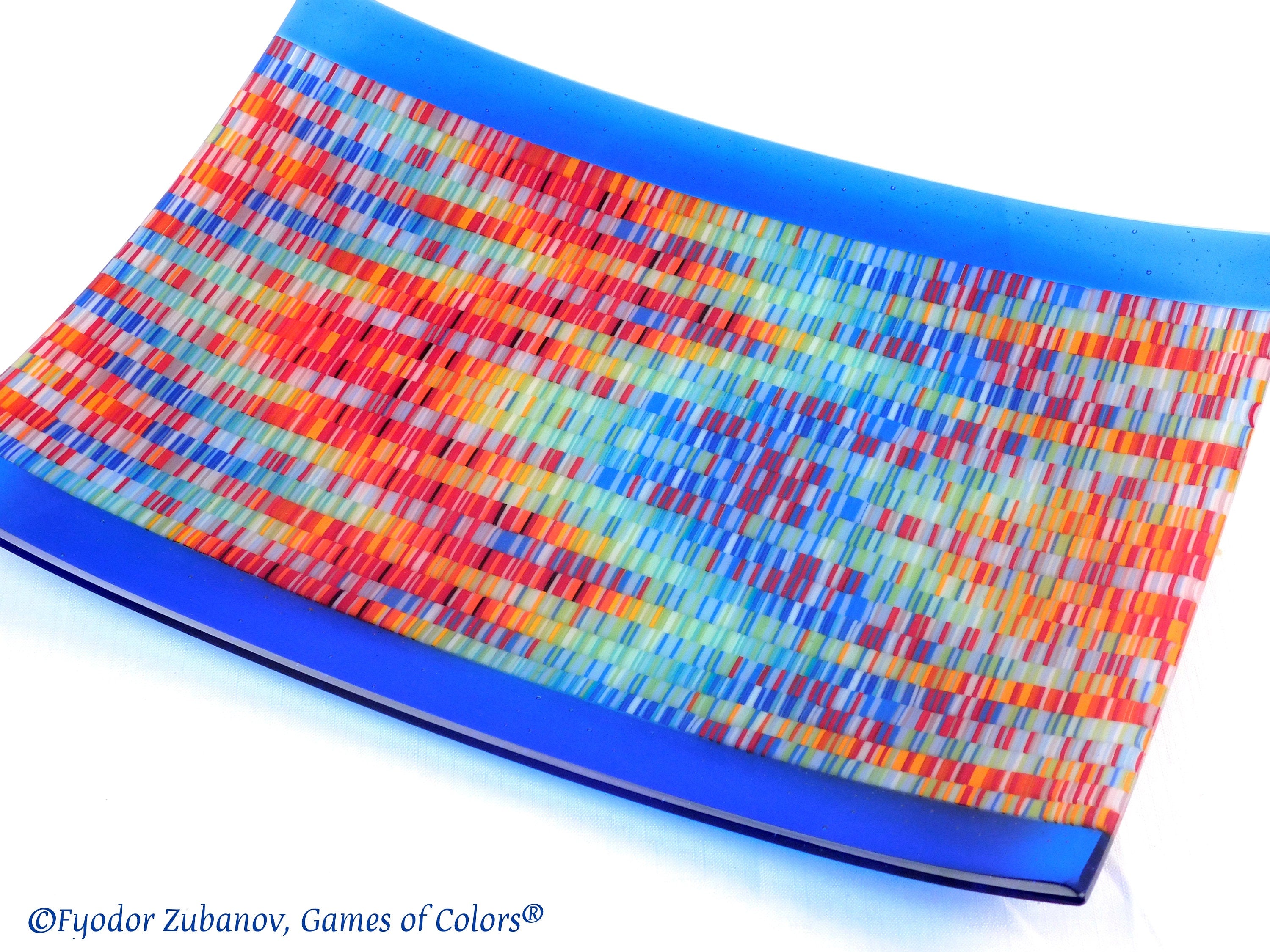 Fused Glass Tapestry Platter: Rectangular Art Glass Tray (16x12 inches)