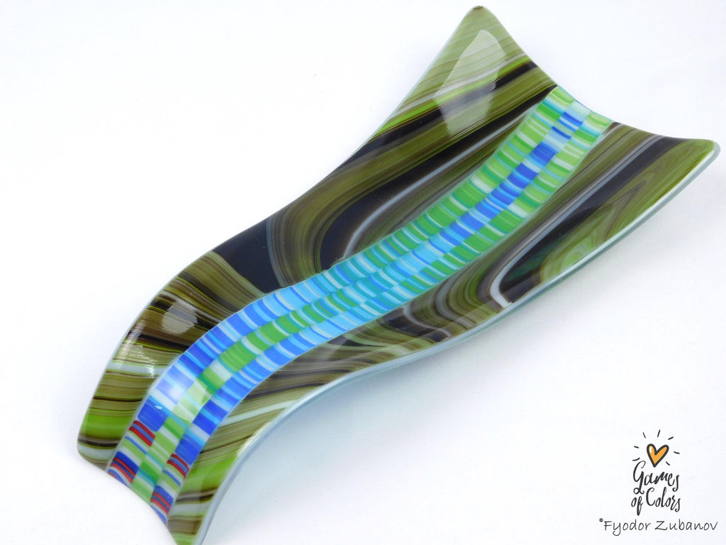 A fused glass decorative spoon rest "Oasis Mosaic". Kitchen Art dish