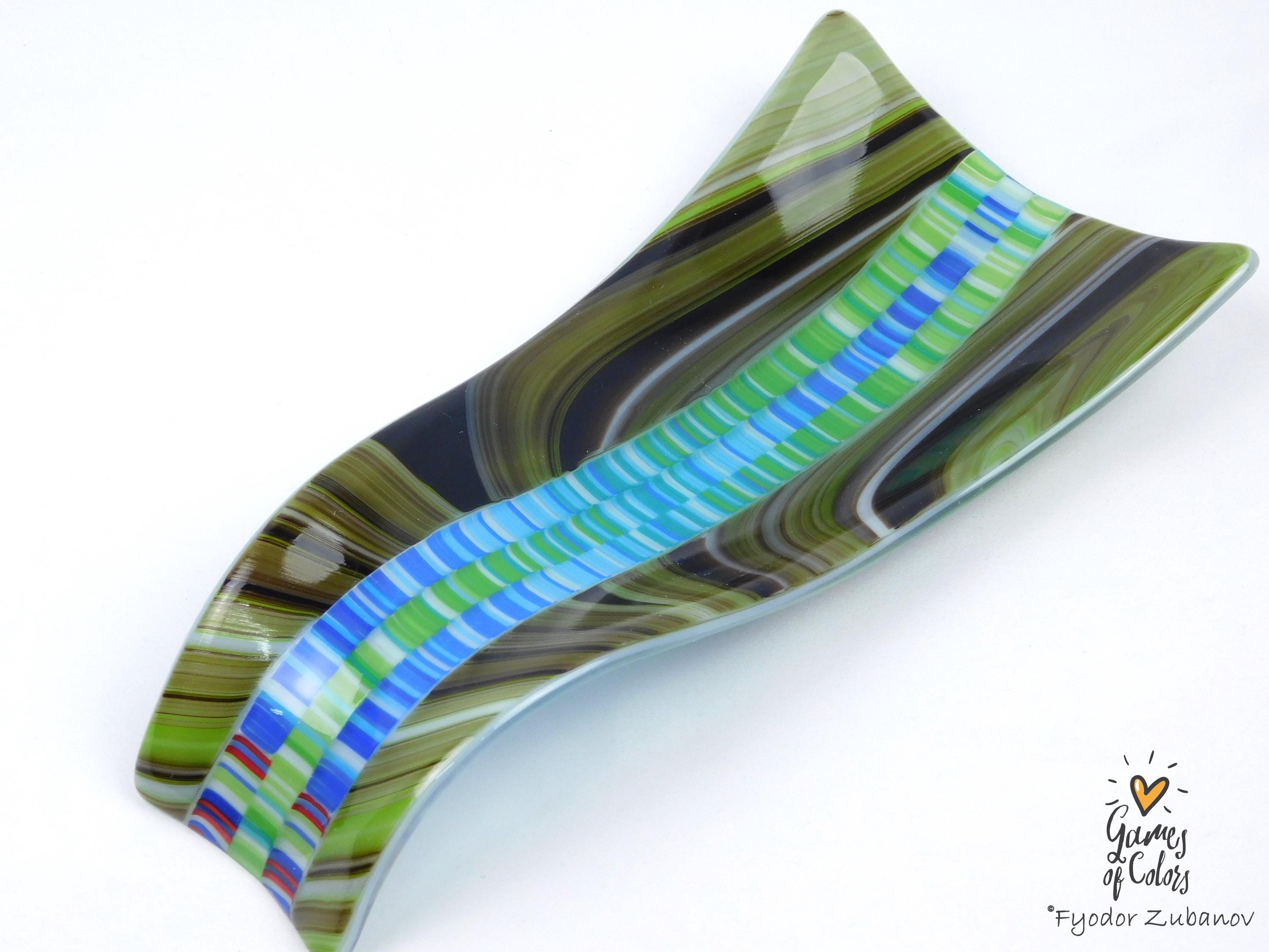 A fused glass decorative spoon rest "Oasis Mosaic". Kitchen Art dish