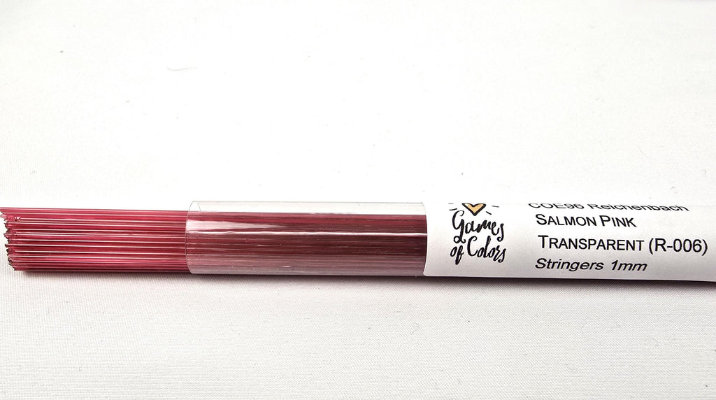 COE96 straight glass stringers, 1mm, Salmon Transparent, R-006