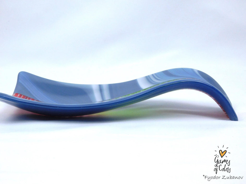 A fused glass decorative spoon rest "Lilac Ridge"