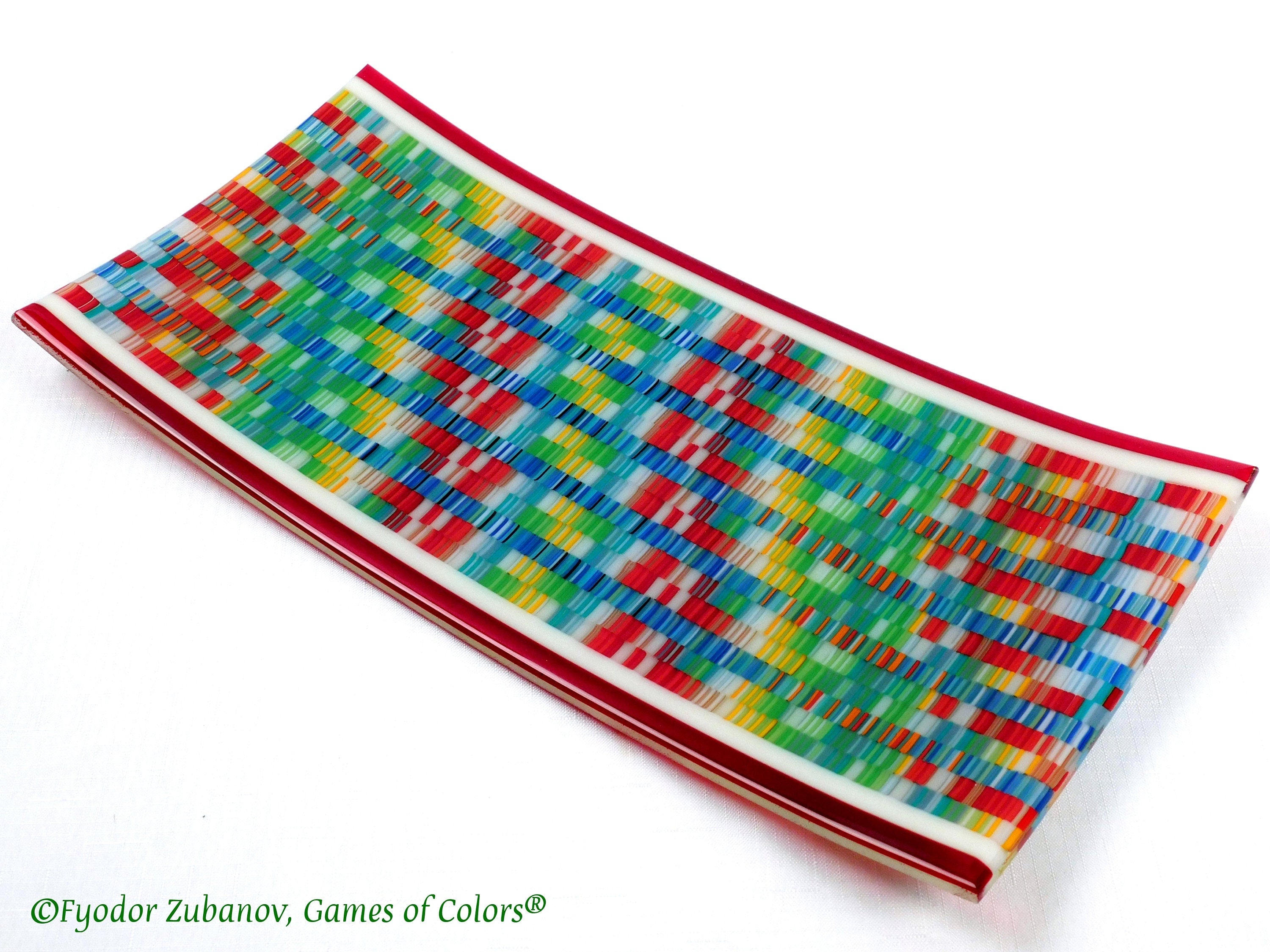 Fused Glass Platter: Rectangular Art Glass Plate, "Fabric II" Design (16x8 inches)