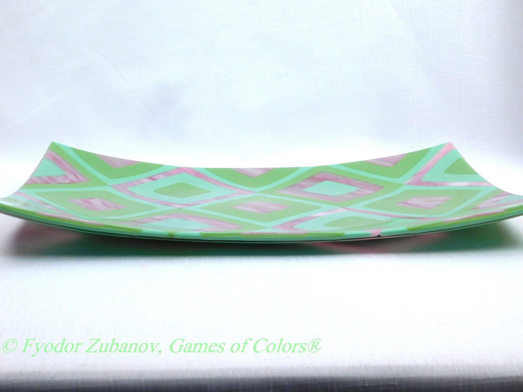 A rectangular fused glass platter "Sakura"; Decorative Plate; Centerpiece; shallow plate