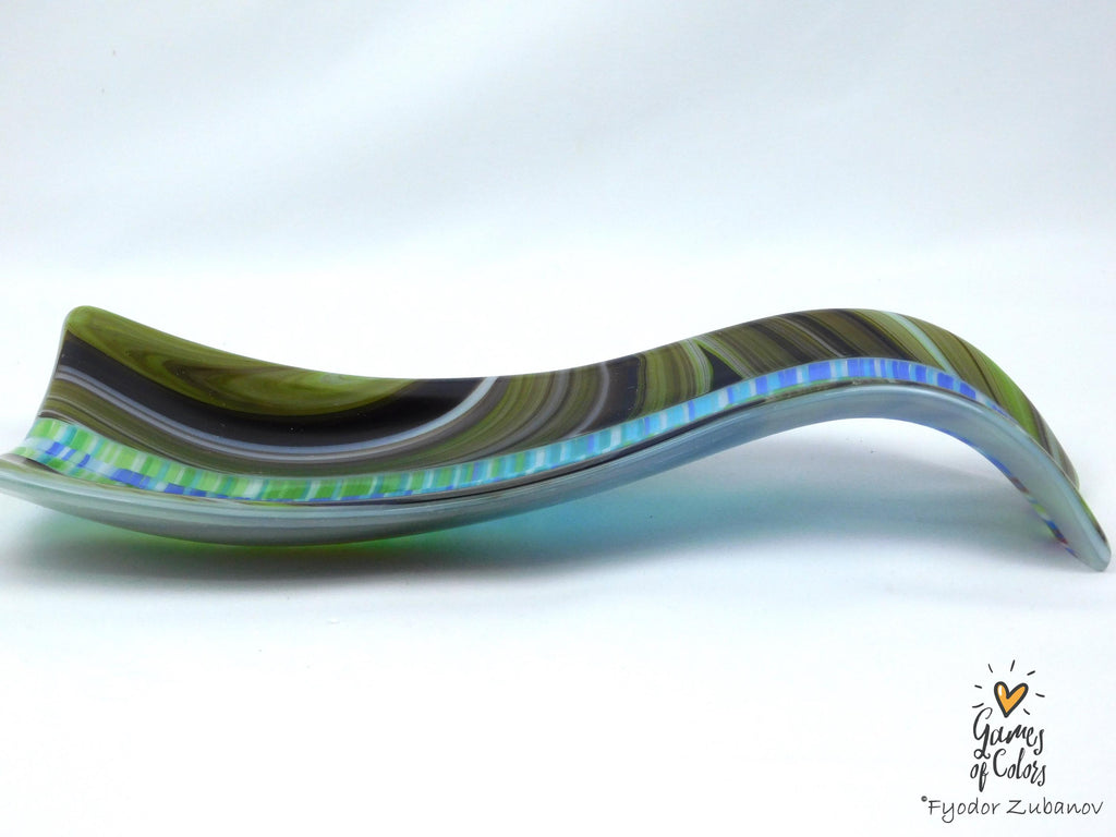 A fused glass decorative spoon rest "Oasis Mosaic". Kitchen Art dish