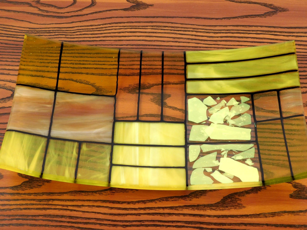 A rectangular fused glass plate "A Gentle color mix - Yellows"; Decorative Plate; professional look; food safe; art glass;