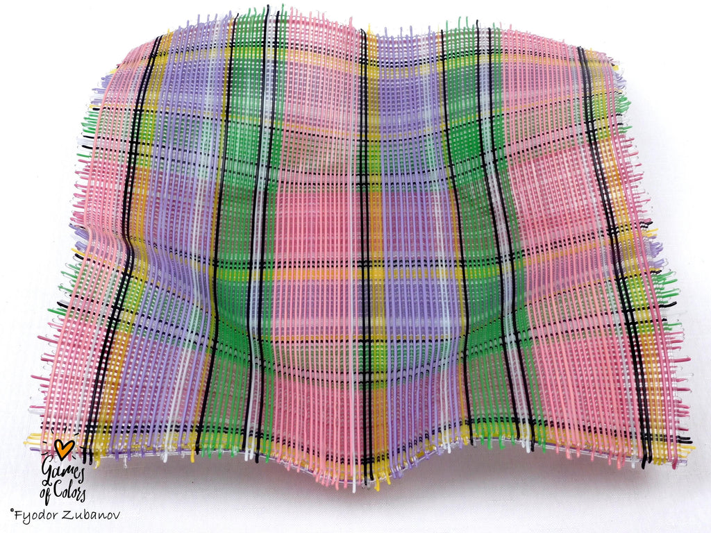 Fused Glass Bowl: Pink & Green Tartan Basket, Square Centerpiece