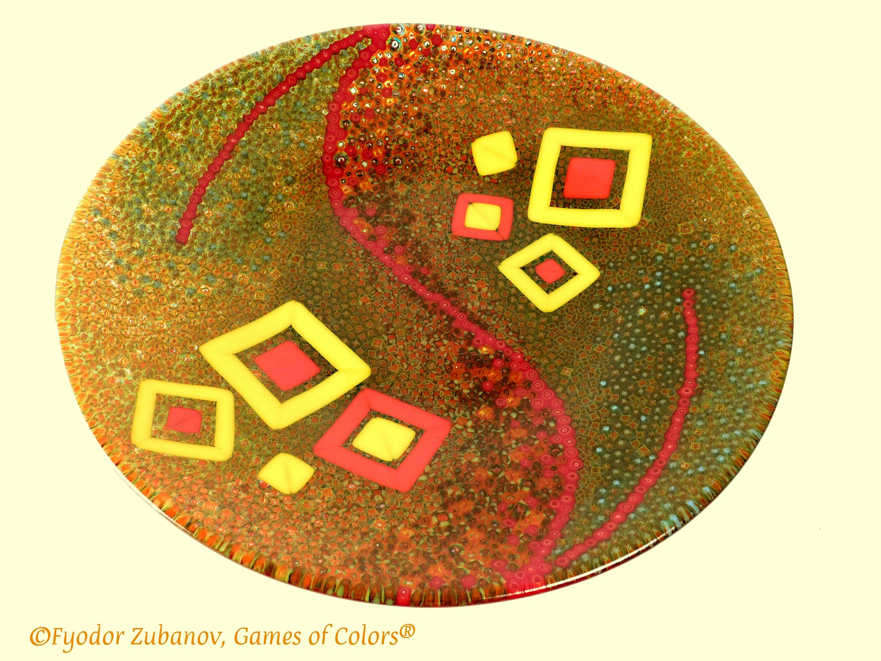 Fused Glass Platter: Amber Mill Murrine Centerpiece (15.5")