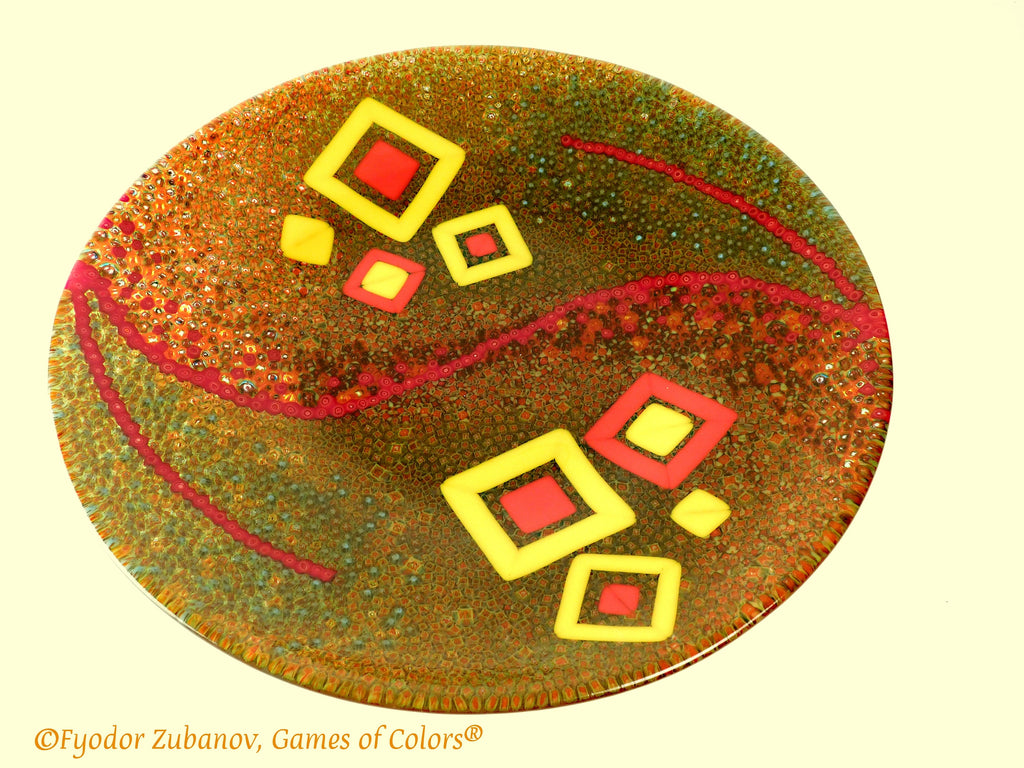 Fused Glass Platter: Amber Mill Murrine Centerpiece (15.5")