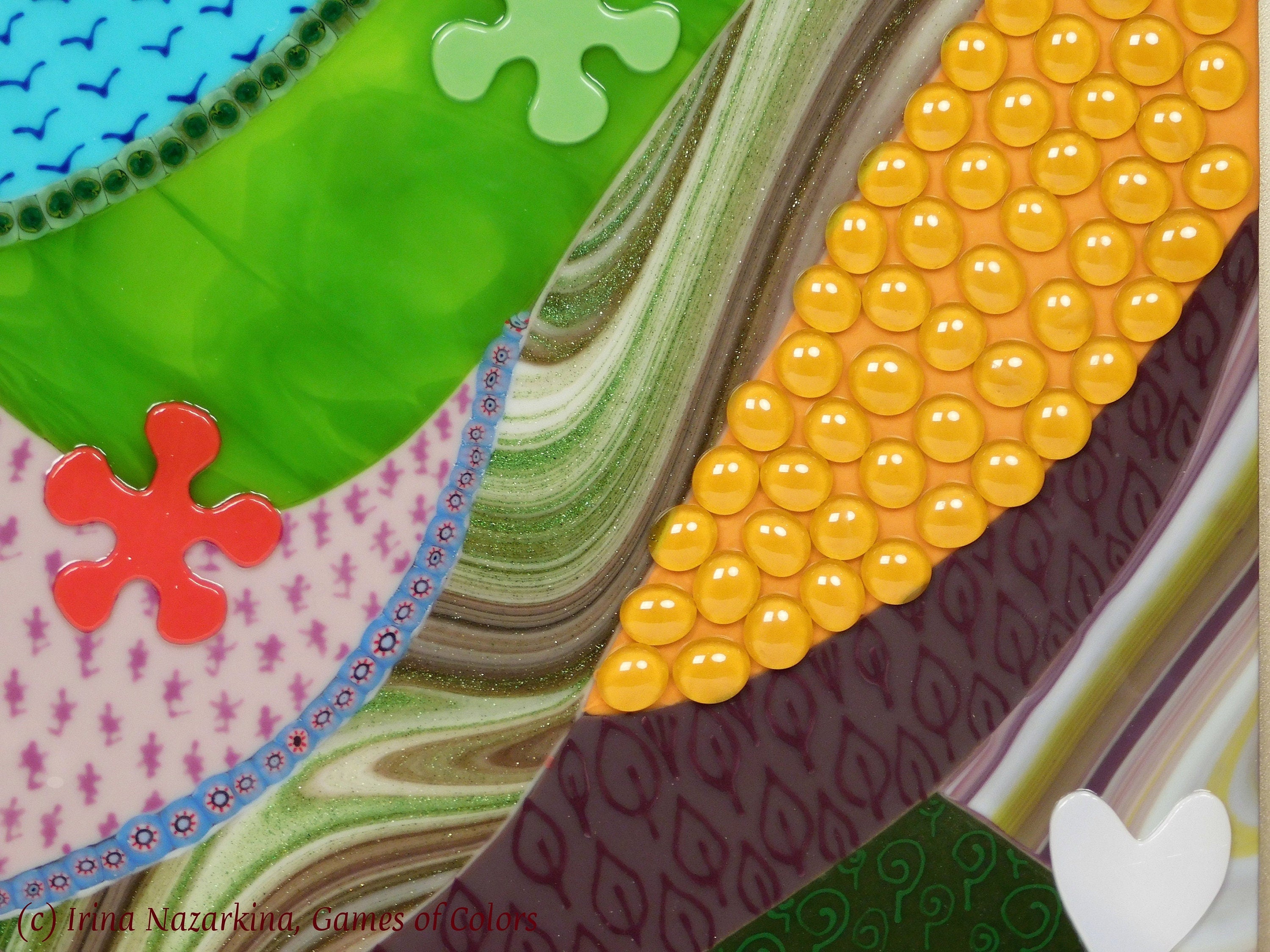 A decorative fused glass art object "Valley of Light" | room accent | wall art | glass art | mixed media art | murrini