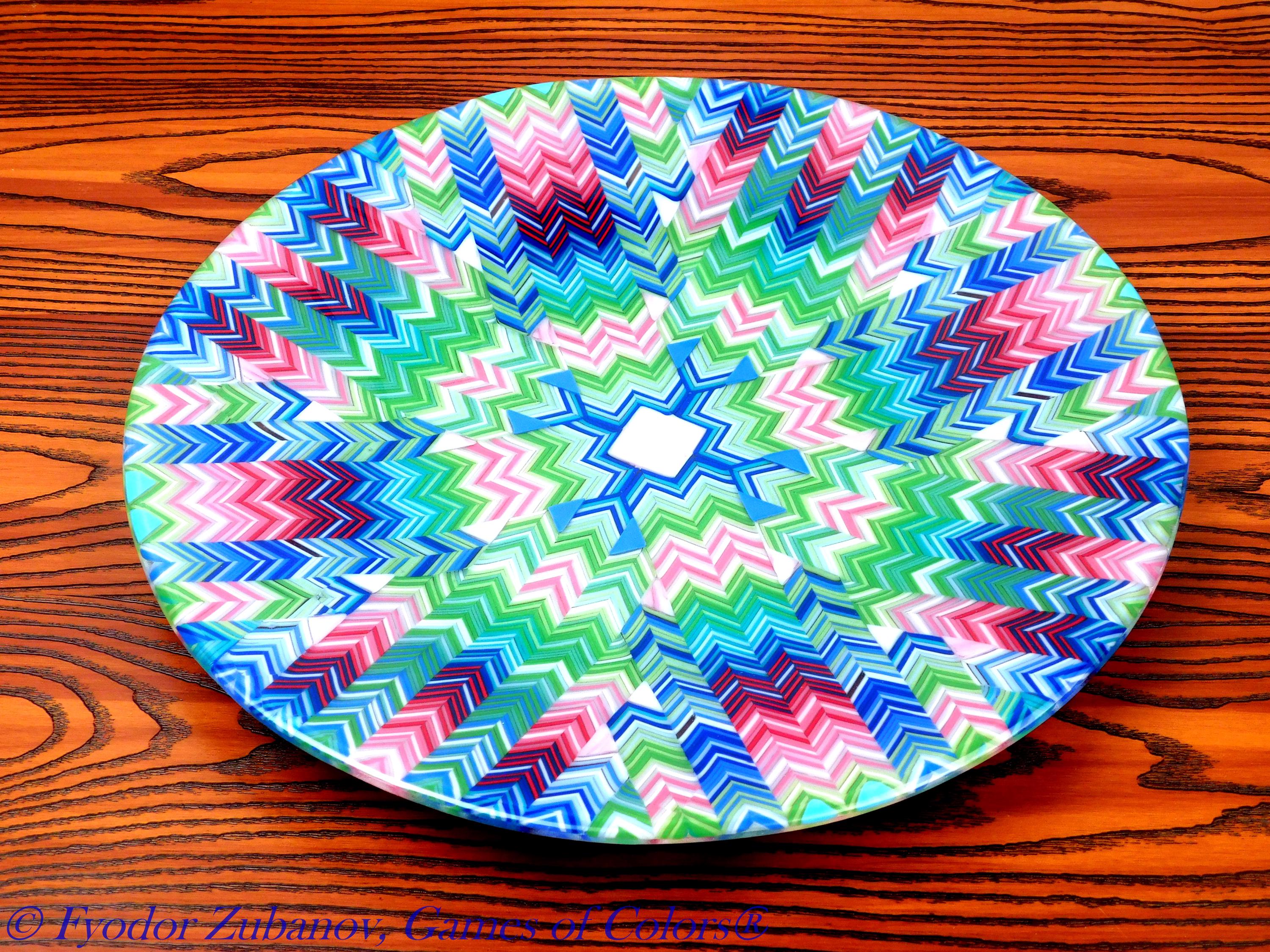 Fused Glass Platter: Pink Burst Chevron Decorative Tray