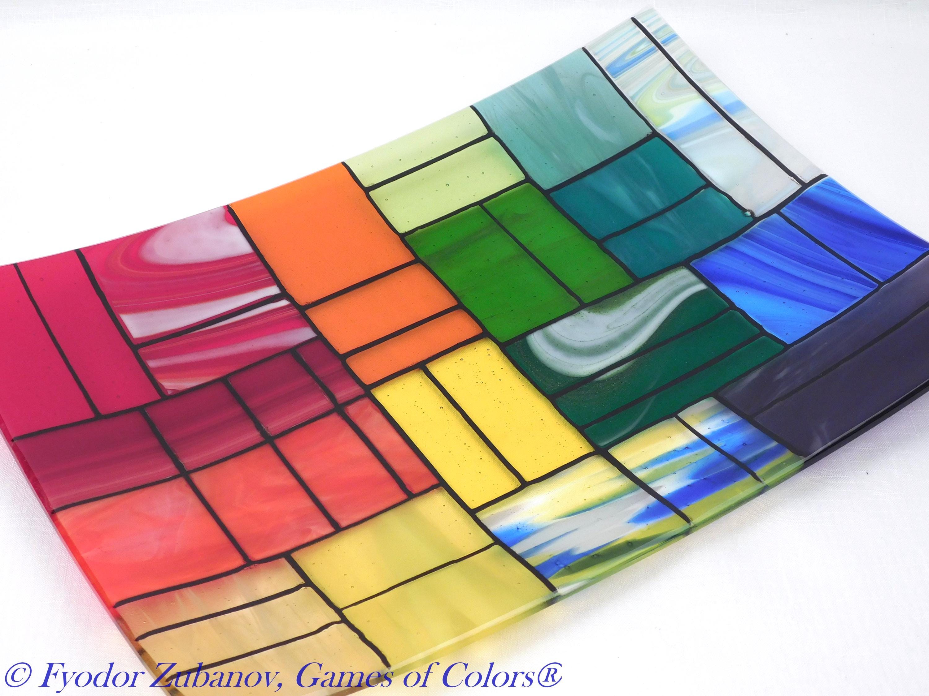 Fused Glass Platter: Rectangular Colorful Centerpiece, Made in USA (11.5 x 16 inches)