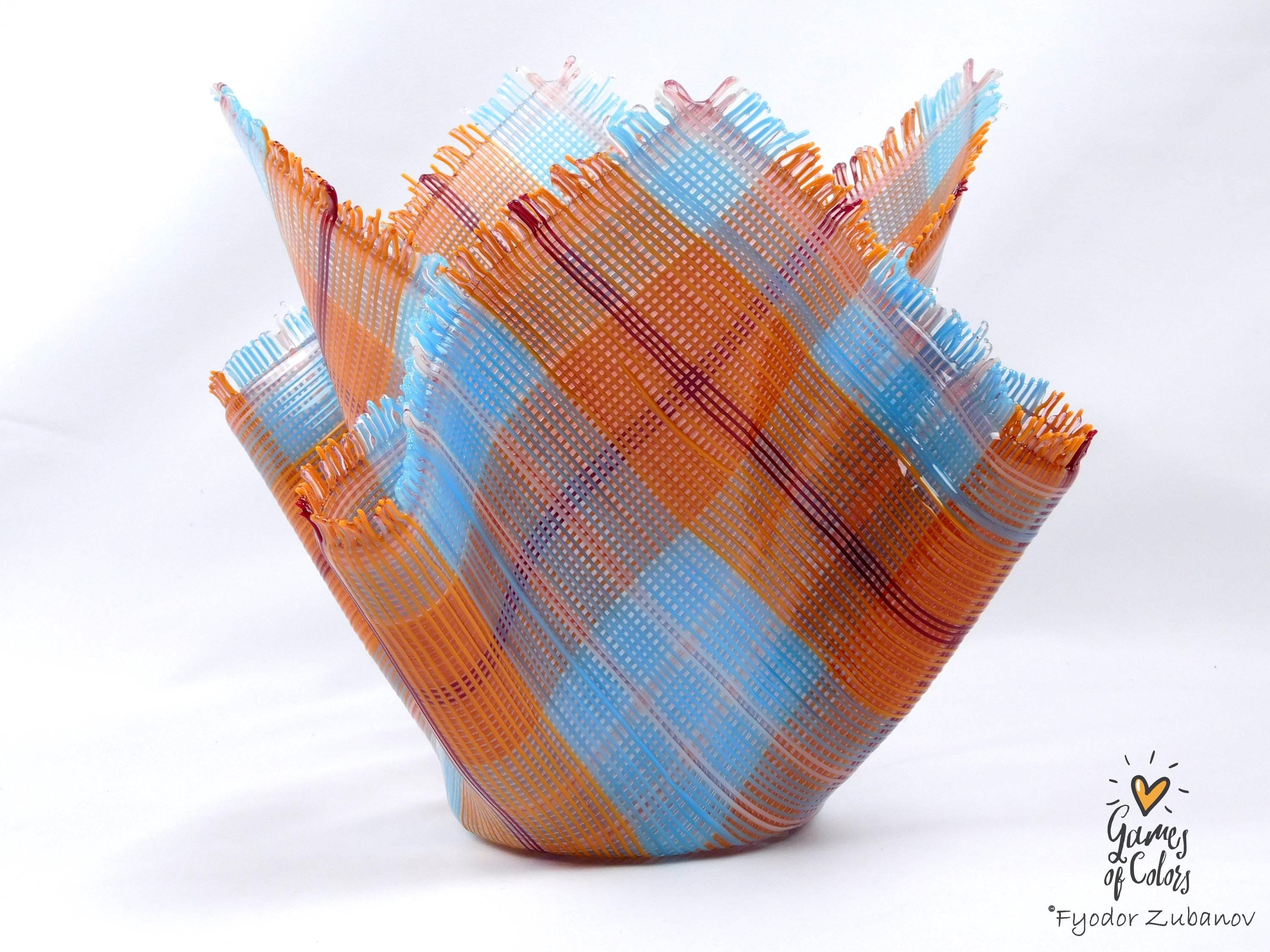 A fused glass decorative vase "Whispered Weave"