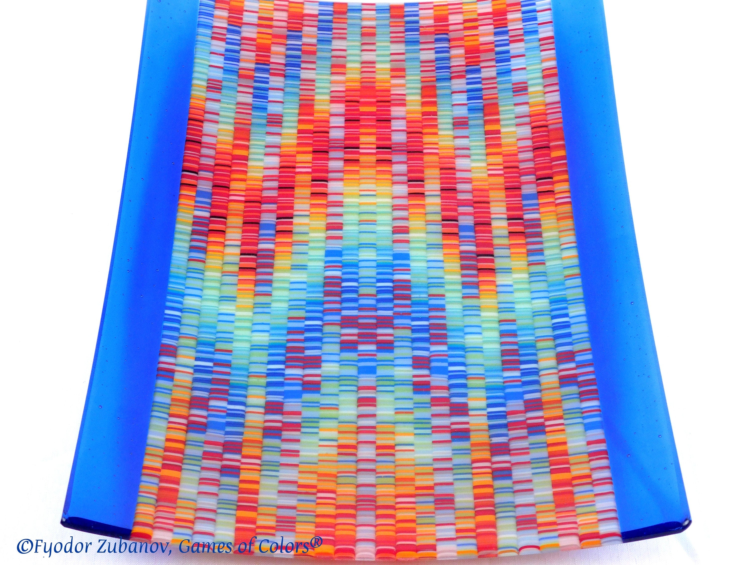 Fused Glass Tapestry Platter: Rectangular Art Glass Tray (16x12 inches)