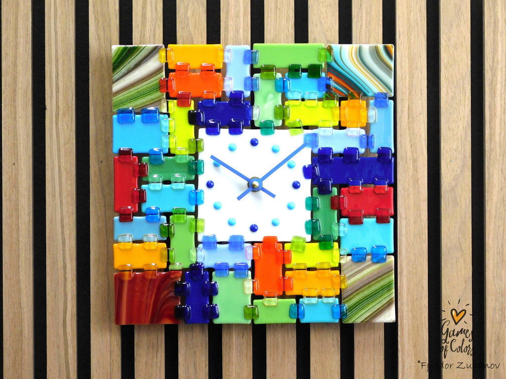 Wall Clock Rectangular Fantasy - Summer day; square clock; art glass; wall accent; decorative clock