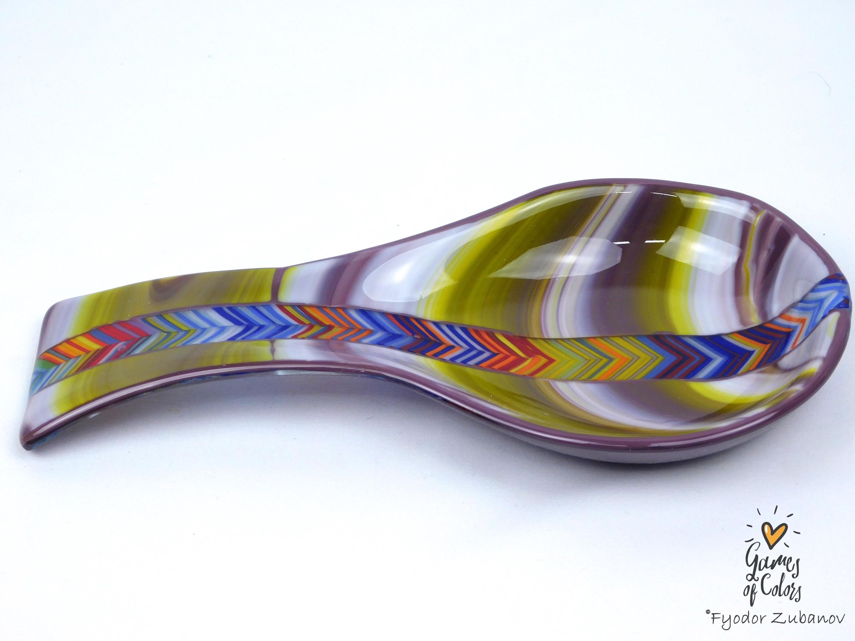 Violet Cascade Spoon Rest – Fused Glass Utensil Holder, Purple Marbled Kitchen Decor, Handmade Colorful Spoon Rest, Functional Art Gift