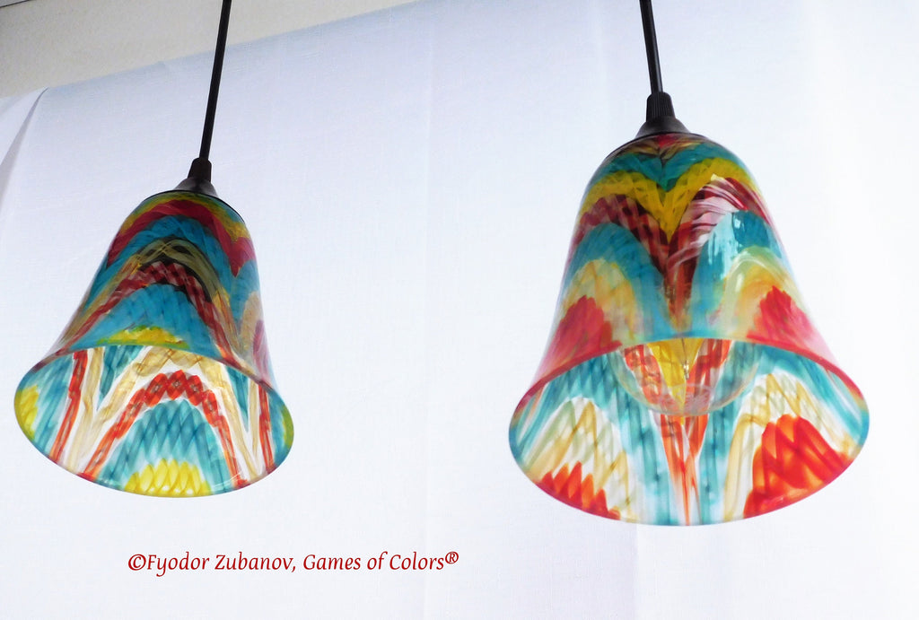 Fused Glass Pendant Light: Colorful Art Glass, Black Cord