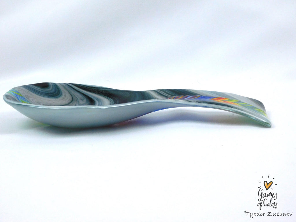 A fused glass decorative spoon rest "Ocean Whisper"