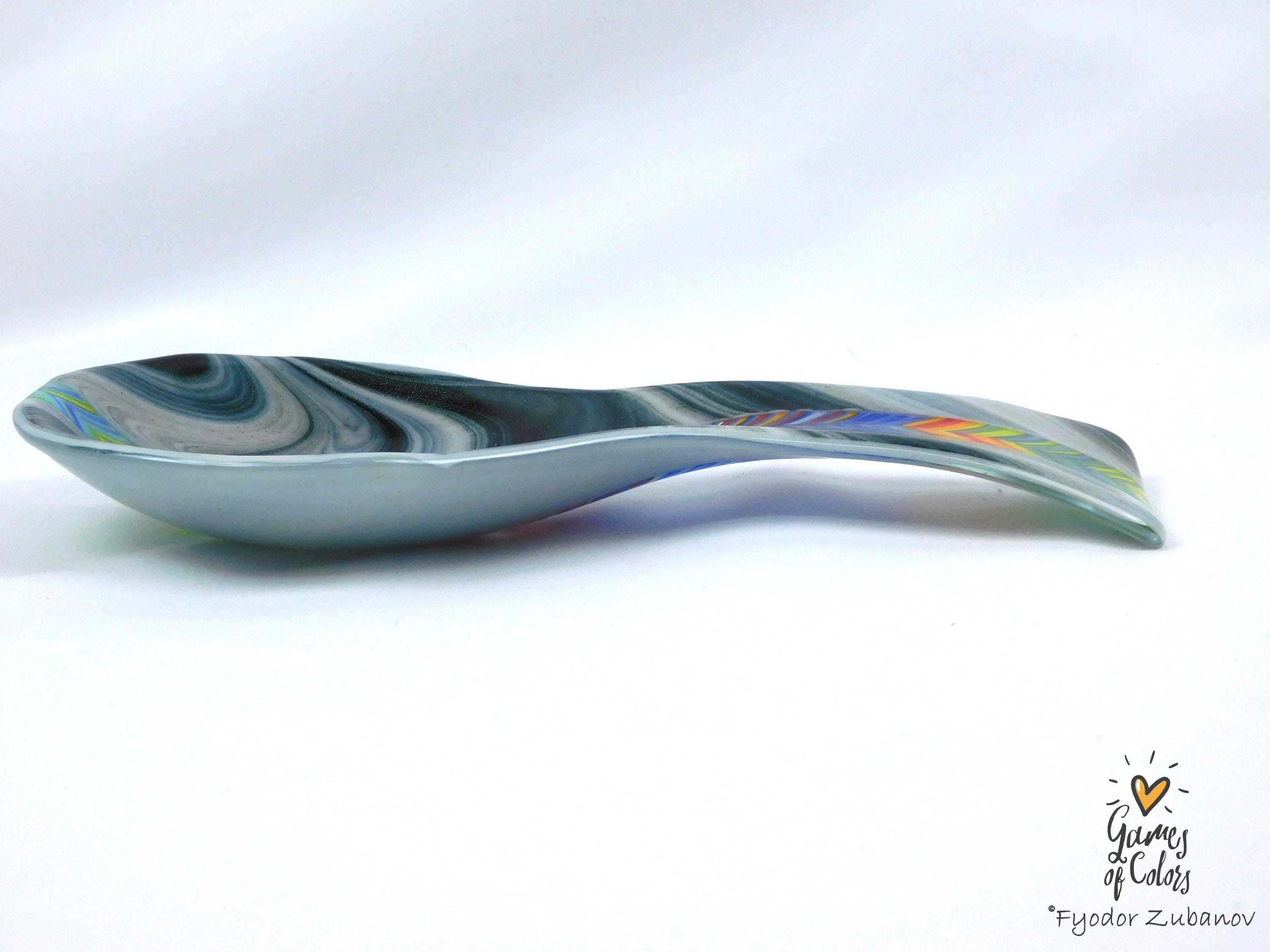 A fused glass decorative spoon rest "Ocean Whisper"