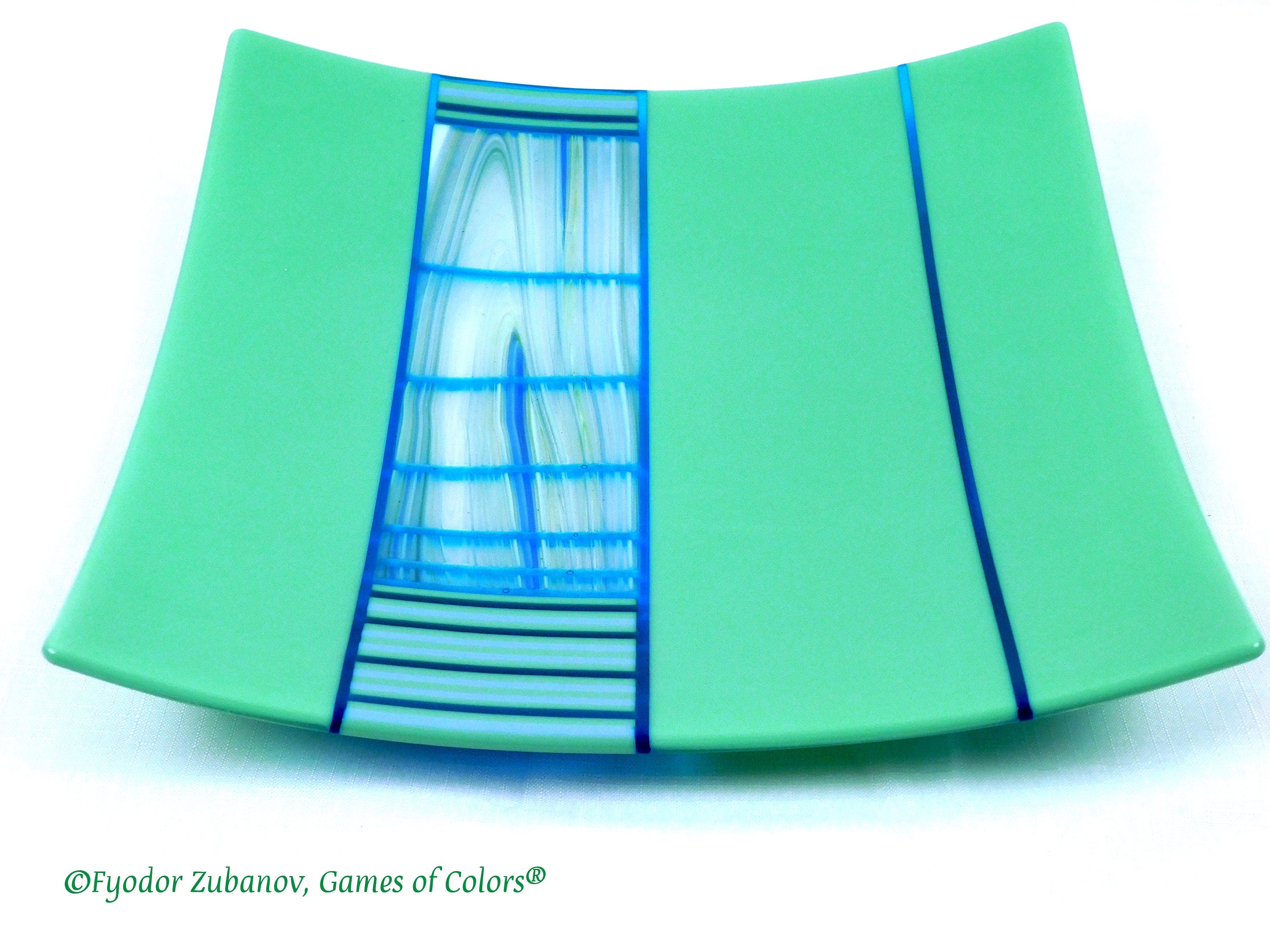 Fused Glass Square Plate: Spring Green Striped Centerpiece
