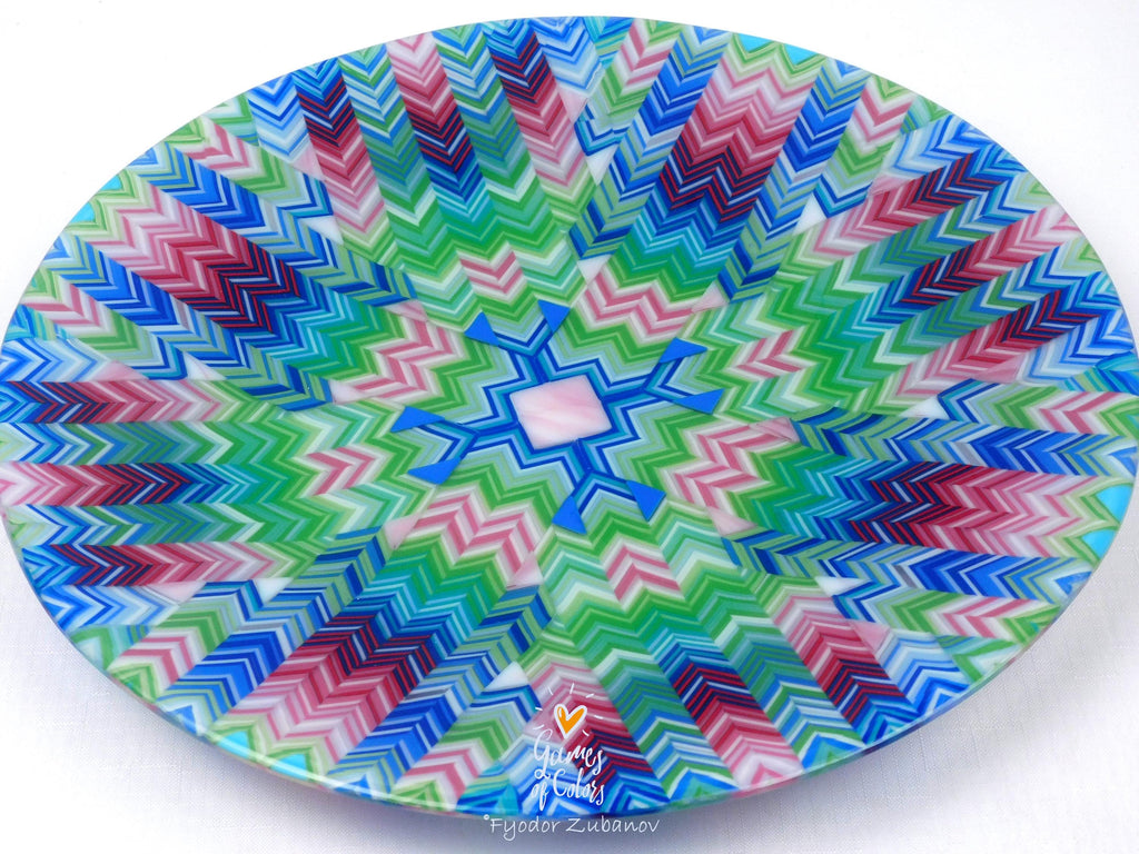 Fused Glass Platter: Pink Burst Chevron Decorative Tray