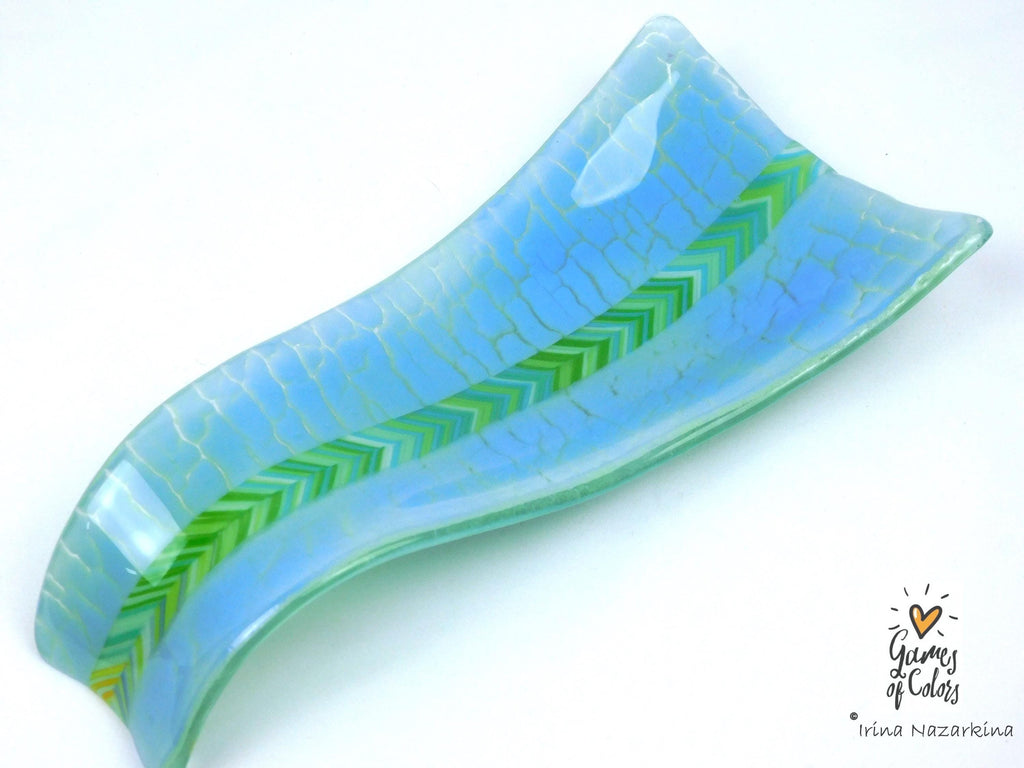 Fused glass spoon rest Pastel Refuge; Soft Blue‑Green Kitchen Art