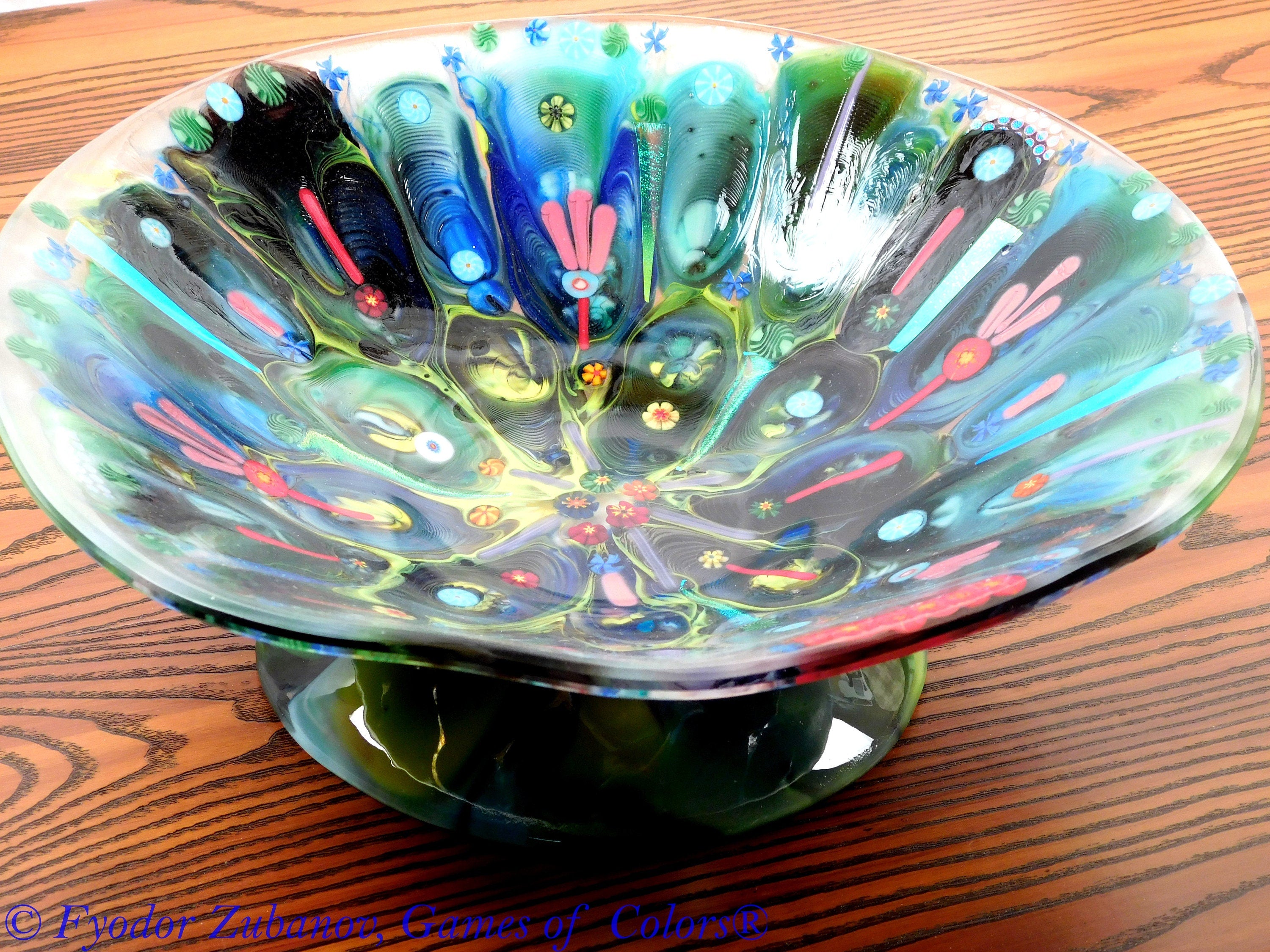 A decorative glass bowl "Fairy Forest"; fused glass; abstract design