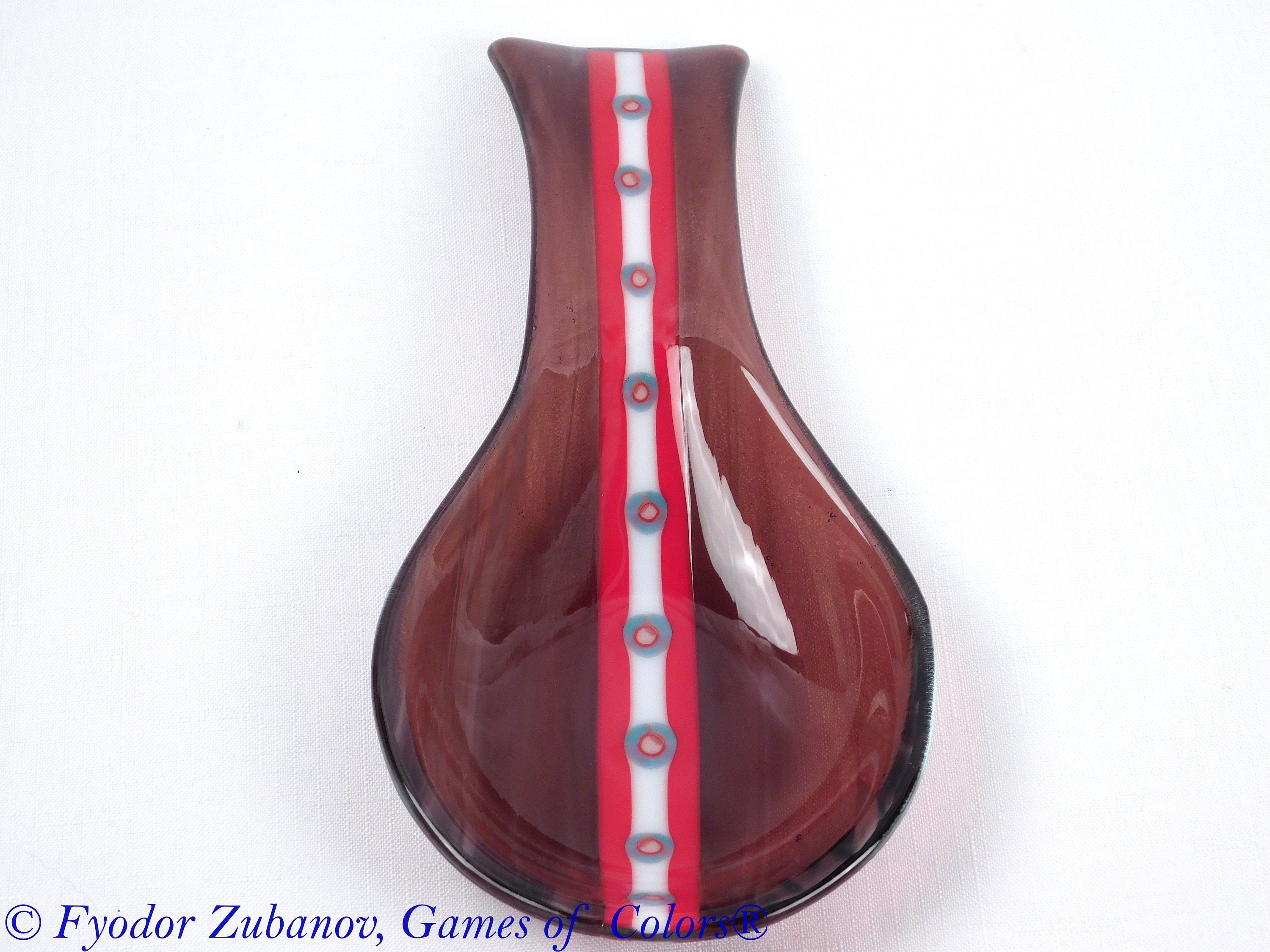 A hand-crafted glass decorative spoon rest "Purple harmony"; fused glass; kitchen accent
