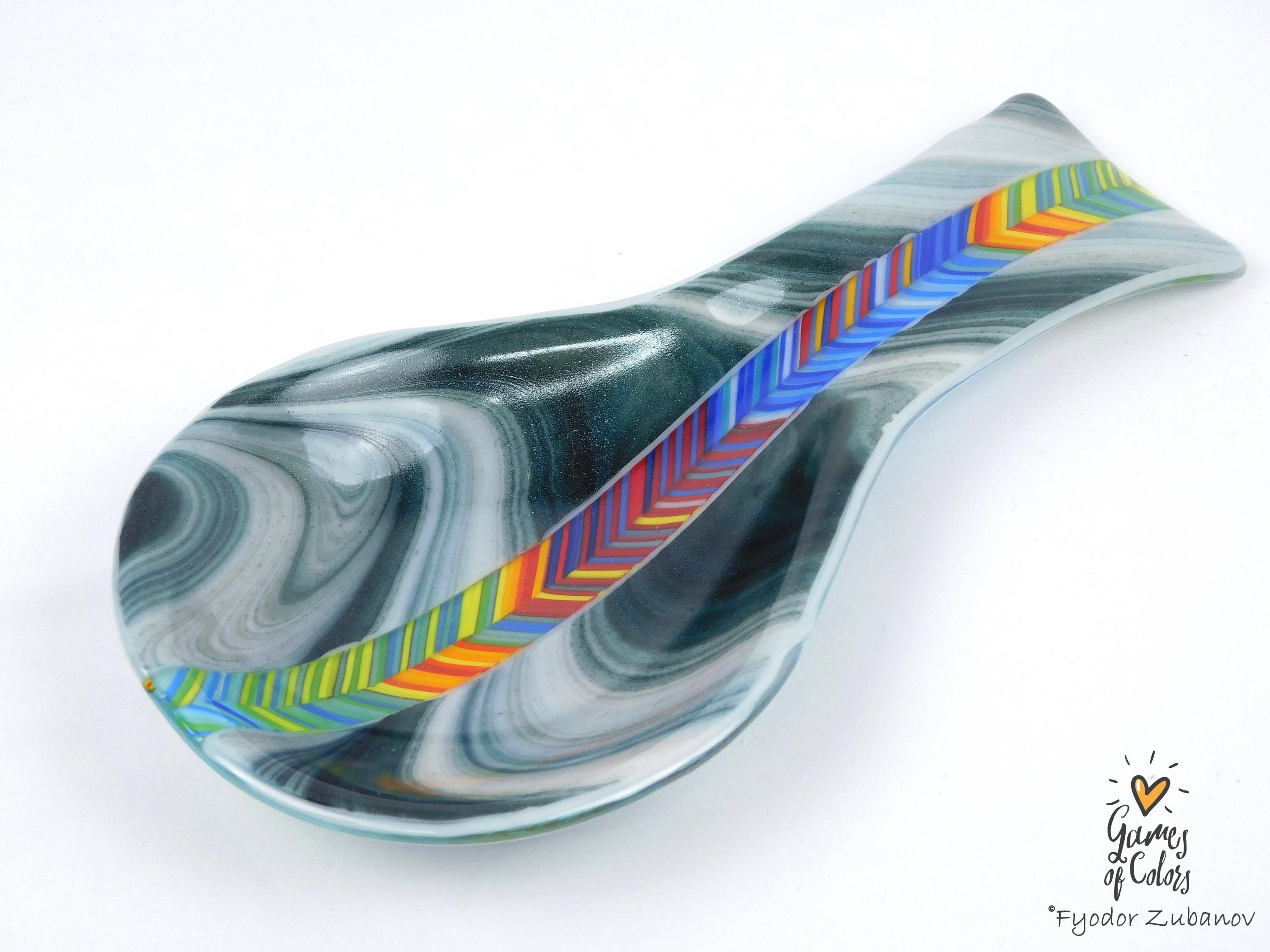 A fused glass decorative spoon rest "Ocean Whisper"