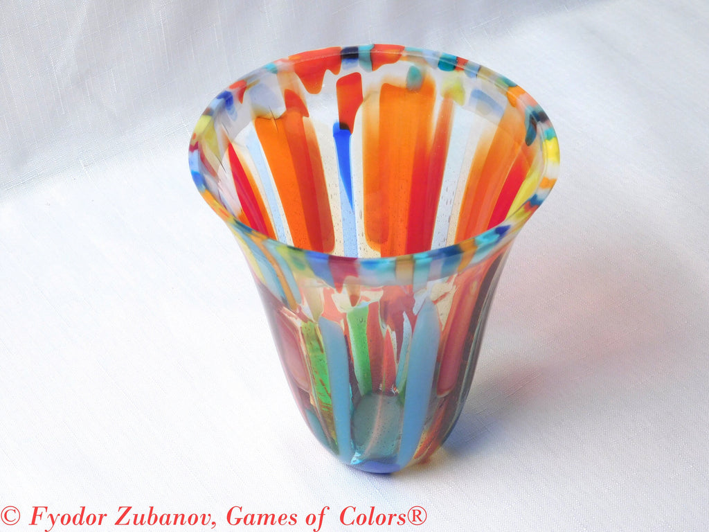 A small fused glass vase "Frosty day"; decorative vessel; original design; art glass