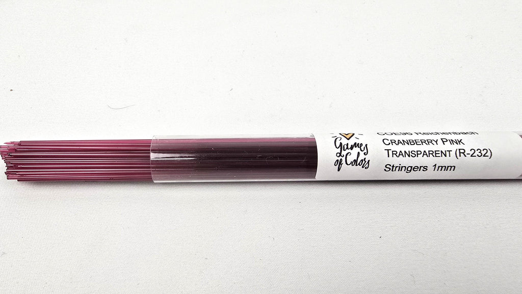 COE96 straight glass stringers, 1mm, Cranberry Transparent, R-232