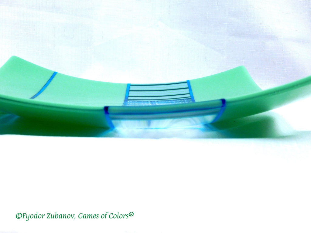 Fused Glass Square Plate: Spring Green Striped Centerpiece