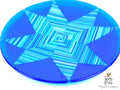 A decorative round plate "White Christmas"; shallow plate; fused glass; geometrical design