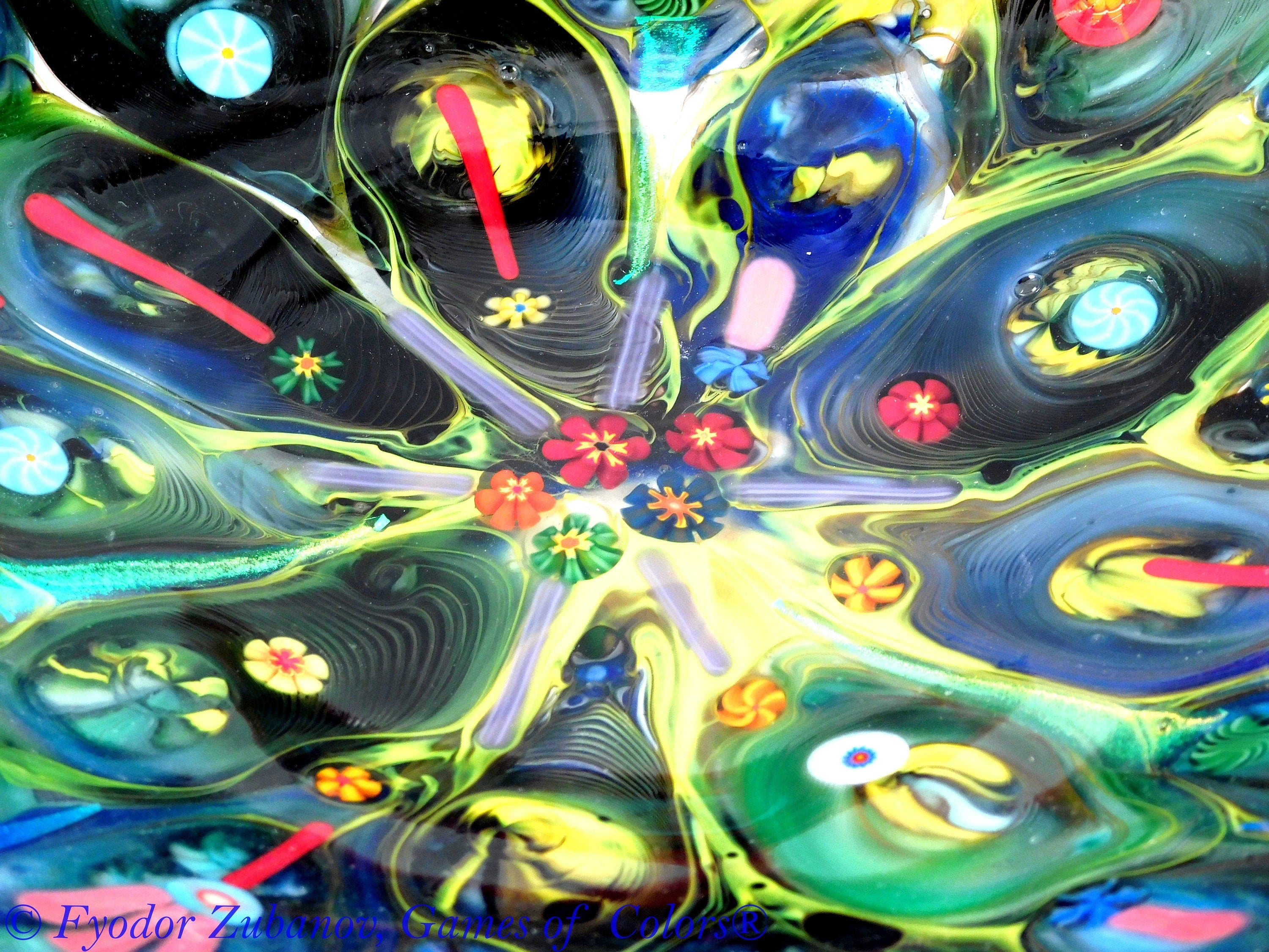 A decorative glass bowl "Fairy Forest"; fused glass; abstract design