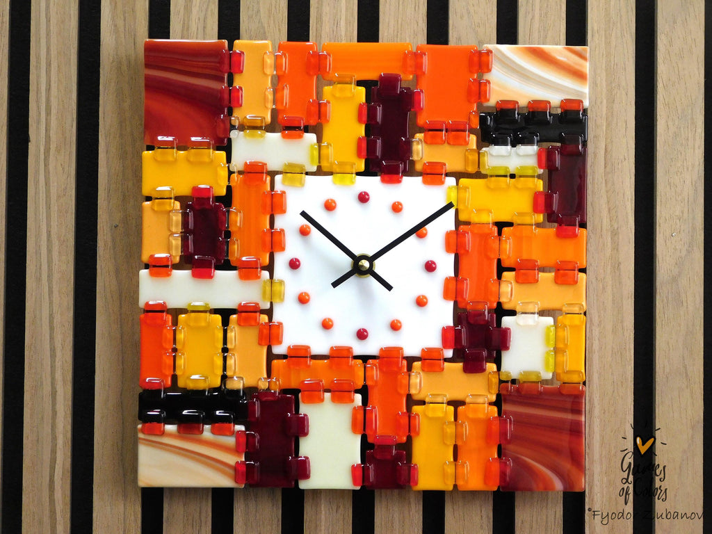 Wall Clock Rectangular Fantasy - September morning; art glass; wall accent; decorative clock