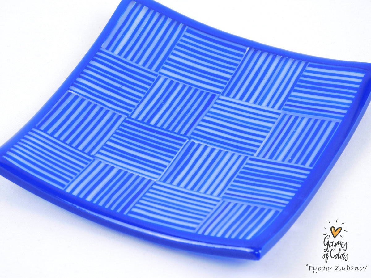 Tiny Checkers Blue Glass Dish