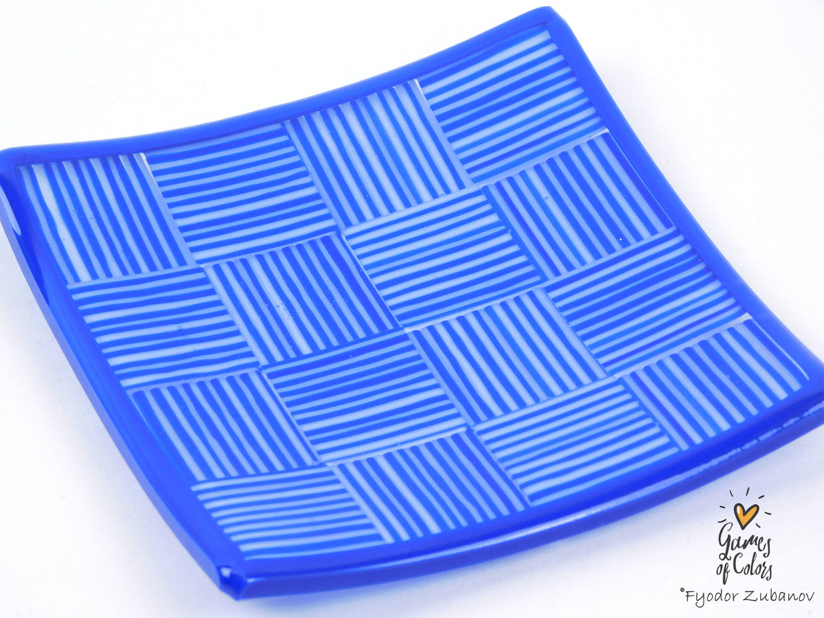 Tiny Checkers Blue Glass Dish