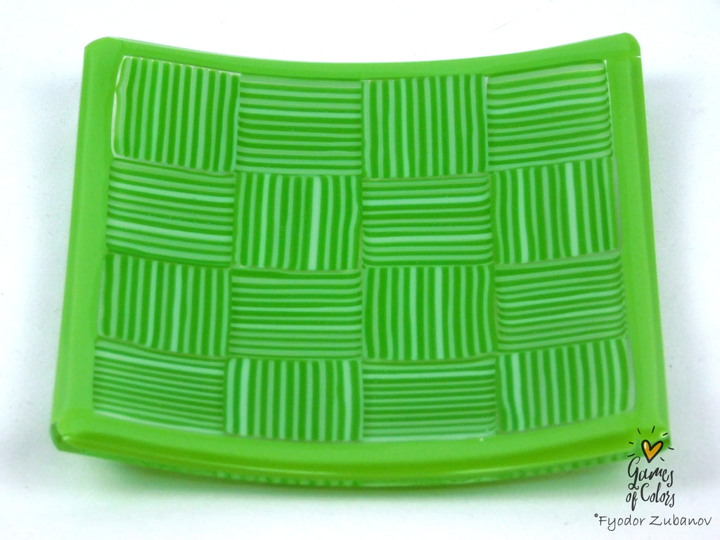 Tiny Checkers Green Glass Dish