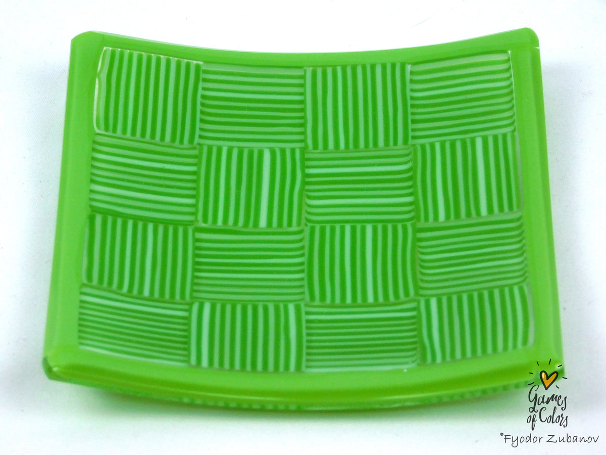 Tiny Checkers Green Glass Dish