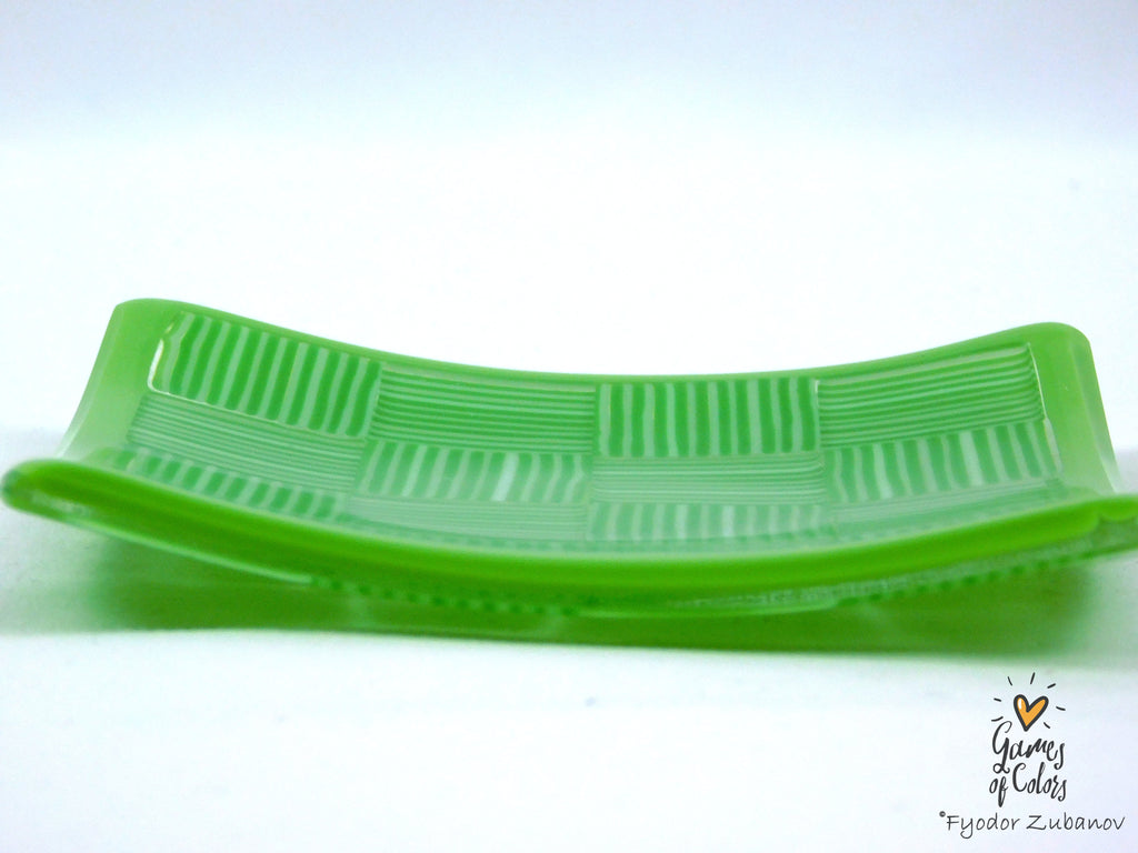 Tiny Checkers Green Glass Dish