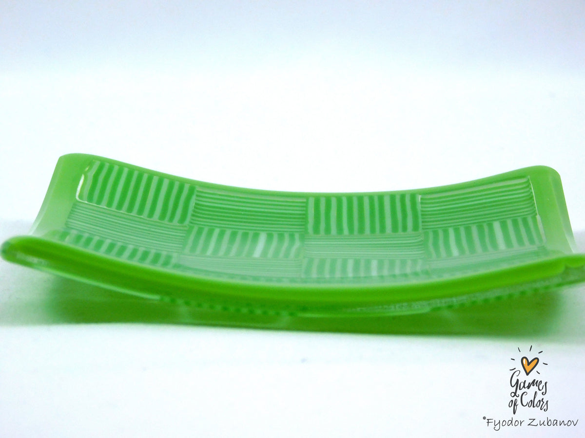 Tiny Checkers Green Glass Dish