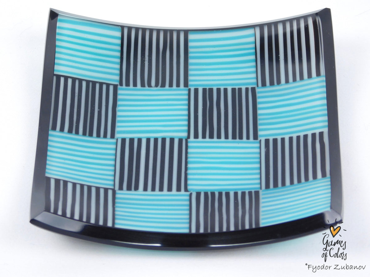 Tiny Checkers Black and Teal Glass Dish 