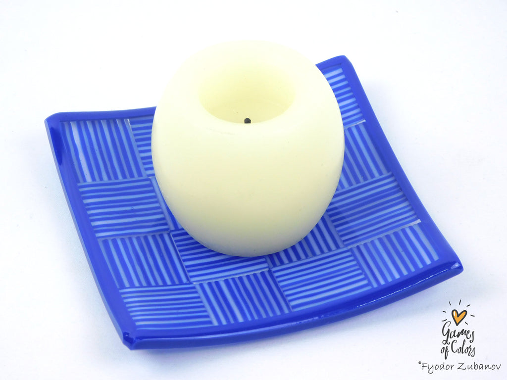 Tiny Checkers Blue Glass Dish