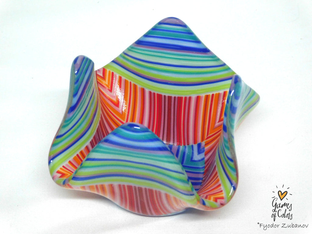 Handmade fused glass candle holder Colorful Fusion - Green Petals