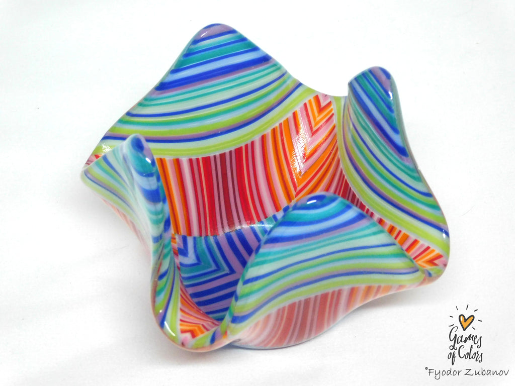 Handmade fused glass candle holder Colorful Fusion - Green Petals