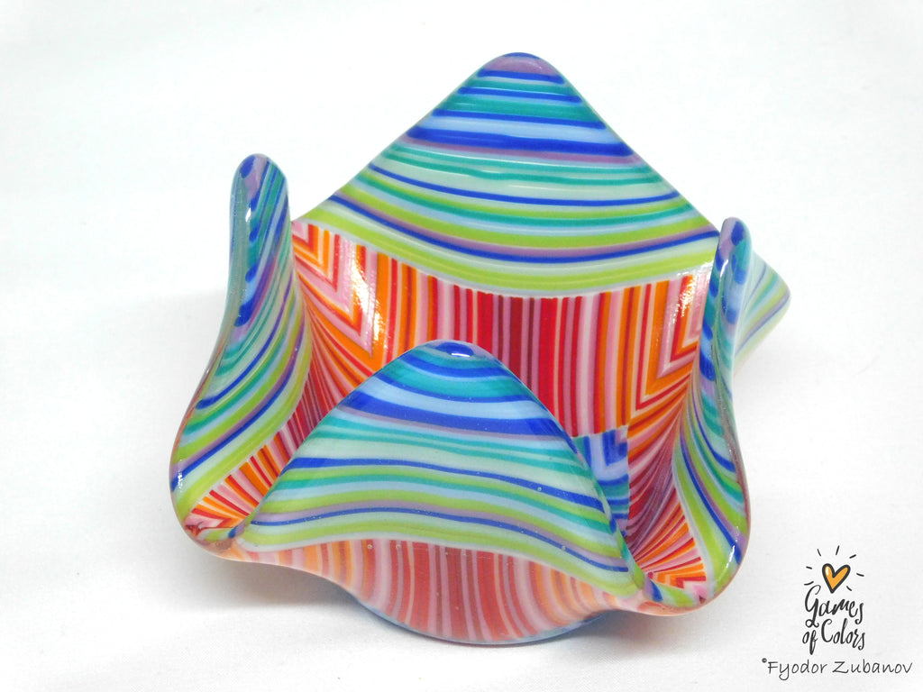 Handmade fused glass candle holder Colorful Fusion - Green Petals