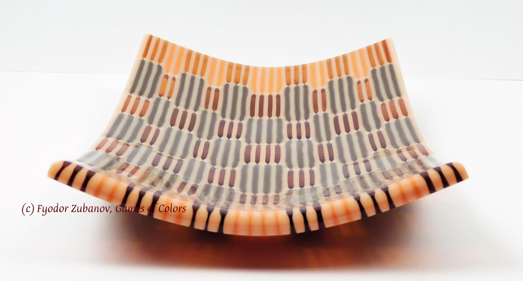 Fused Glass Plate Pinh champagne and chocolate